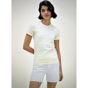 Everlane Fitted Tee Organic Cotton Short Sleeve Crew Neck Yellow Double Stripe L